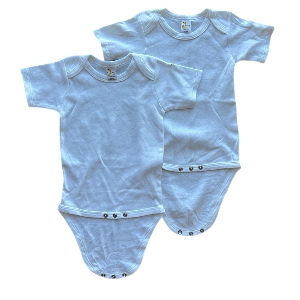 Little Giraffe 2-Pack White Baby Short-Sleeve Snap Bodysuits